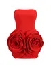 Casual Dresses VC Red Cocktail Party Women Strapless Sleeveless Chic And Pretty 3D Flower Sweet Cute A -Line Mini Dress