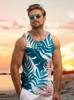 Herrtankstoppar Sommarsjön Travel Lös bekväm strandsemester Casual Top Hawaiian Style Vest Tropical Palm Print