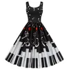 Elegante casual damesvest stikselmuzieknoot muziekscore bedrukte grote swing jurk