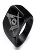 Clusterringe Hip Hop Masonic Titanium Ring Männer Mason Square Flat Alliance Jubiläum Ehering für männliche schwarze Gold Colour4279709