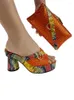 Chaussures habillées oranges pompes avec sac à main le soir de fête des talons hauts taille 41 42 PEEP TOE SUMME Italien Shoe and Bag Set 2024