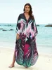 Print causal V Cou cou 2024 Spring été à manches longues Loose Kaftan Women Vêtements Plus taille Place Wear Robes Maxi Q1588 240422