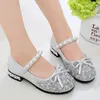 Summer Girls Shoes Bead Mary Janes Flats Fling Princess Glitter Shoes Baby Dance Shoes Kids Sandals Children Wedding Shoes Gold 240416