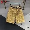 Women's Jeans Color Matching Plaid Fifth Female Summer Korean High Waist Middle Pants Burrs Tassels Wide-Leg Straight Short