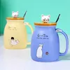 Creative color cat heatresistant Mug cartoon with lid 450ml cup kitten coffee ceramic mugs children office Drinkware gift 240426