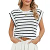 Tops for Women Trendy Summer Casual Short Short Stripe Stripe Tage Solid Color Round Cock Thirts Blouse 240422