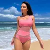 Swimwear féminin Soild One Piece Swimsuit Nouvelle femelle Hollow Out Mesh Transparent Bathing mail