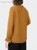 Женские блузки модная вышитая желтая шифоновая блуза Женщины свободные плюс размер вытягивающих топов