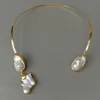 YYGEM Naturalny biały keshi słodkowodna perłowa złoto plastowany naszyjnik dla kobiet ol afrykańska biżuteria boho styl 240429