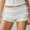 Kvinnors shorts Combhasaki Y2K Lace Bloomers Casual Summer Layered Ruffle Elastic Low Midje Vacation Beach Nightclub Streetwear