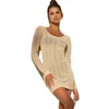 Robe de plage d'été pure couleur femelle sexy tricot creux out smock femme 2024 couverture de maillot de bain sort des sorties de baignoire