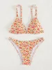Swimwear para mujeres Sexy Orange Floral Impresión Bikini Set Halter Halter Bugurt Up Micro 2024 Traje de baño de verano Tanga Bíqui