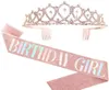 Bling Rhinestone Crystal Crown Tiara Birthday Anniversary Decoration Happy 18 21 30 40 50th Birthday Satin Sash Party Supplies Y028300956