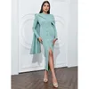 Vestidos casuales Msmusi 2024 Fashion Women Sexy Cloak Button Button Button Spreped Doble de manga larga Evento de club de fiesta de manga larga Vestidos Midi Vestidos