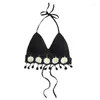 Women's Tanks Woman Knitted Crocheted Crop Top Halters Tie Up Bohemian Holiday Cami Sleeveless Sexy Camisole Vests For Beach 066C