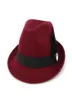 Femmes en laine Felt Roll Up Short Homburg Fedora Chapeaux avec Ribbon Fashion Fashion Fashion Cap Jazz Sombrero Trilby Hat9391920