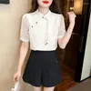 Женские блузки Wdmsna Vintage Tassel на пуговицах с коротким рукавом Blusa Mujer Summer Stand Women Women Purple Print Chefon Room для