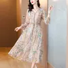 Robes de fête 2024 Boho Floral Silk V-Neck Bandage Long Robe Women's Elegant Casual Automne Automne Corean Fashion Bodycon