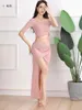 Bühne Wear Belly Dance Top Long Dress Set Sexy Gril Kostüm Übung Mode Kleidung orientalische Performance -Outfit Frauen