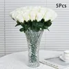 Dekorative Blumen 5pcs Seidentuch Rosen Bouquet Vase für Wohnkultur Garten Hochzeitskränze Gefälschte Pflanzen Großhandel Künstlich