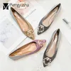 Casual Shoes Wedding Women Beads Floral Hoop Flats Mixed Color Glitter Loafers Pointed Toe Pearl Paillette Moccasins Female Size 34-45