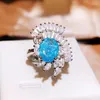 Rings de cluster Ringe Creative Irregular Blue Ring S925 Prata Hand peça para Mulher Fashion Party Wedding Jewelry Anniversary Presente