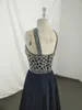 Feestjurken elegante sprankelende strass kralen marineblauw prom jurk 2024 backless dames formele avond