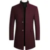 Trench Coats voor heren 2024 Autumn en Winter Fashion Wol Coat in de lange windbreaker katoenen verdikte jas slanke lange mouwen
