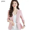 Costumes de femmes NAVIU Blazer rose pour les femmes au printemps été professionnel décontracté à demi-manche mince mince de bureau de travail de travail de travail de travail noir