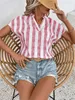 Frauenblusen elegante losen Frauenhemden Mode Blusas Stripe Print Tops Ladies Sommer V-Ausschnitt Freizeitpendler Büro Frauen