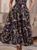 Vestidos casuais básicos vestido feminino floral retro de tamanho A-line plissado sem mangas elegante vestido de comprimento médio maxi vestido de noite 2024L2405