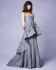 Abito da sera in pizzo grigio lungo con abbellimenti floreali 3D abiti da scollo senza spalline da festa marchesa resort collection4296854