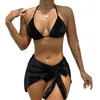 Damen Badebekleidung 3pcs Frauen Badeanzug mit Strandrock -Badeanzug Neigterneck Badebad und Low Taille Slips