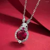 Pendants Venregem 18K Or blanc rond Cut 8 mm Ruby High Carbone Diamonds Gemollaces Pendant 925 Bijoux en argent sterling