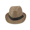 Beretti Summer Men Topper Casual Topper Panama Cappelli Straw 56-58 cm Piccolo brim Fedora da spiaggia in mesh traspirante LM0136