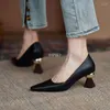 Elbise ayakkabılar el yapımı deri seksi kadın pompalar sivri uçlu şık şık ofis çalışıyor Strange yüksek topuk stilettos siyah 40