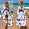 Strandbedekking Print Losse Kimonos Pareos Beachwear Swimsuit Dames Zomerjurk Kaftan Robe Tunics For