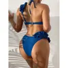 Swimwear féminin New Blue Bikinis High Washwear Swimsuit Femme Push Up Up Bathing Trail