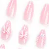 Faux Nails Acrylique Presse sur Nail Amande Fausses perles Pink Bows Glues Stick for Women Girls