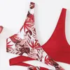 Frauen Badebekleidung sexy Druck Schnüre-up Split Bikini Badeanzug Hochtütig Seaside Resort Strand Frühling