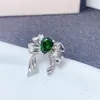 Klusterringar FS Natural Chrome Diopside S925 Sterling Silver Bow Ring Green Gemstone For Women Classic Jewelry Style With Certificate