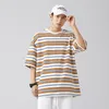 2024 Stripes décontractées T-shirt Men Round Neck Couper Gard Short Tees Couleur japonaise Stripes horizontales T-shirts en coton