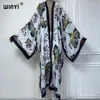 Kimono Beach носить женщины сексуальные платья прикрытие кардиган, штамповка ретро -печати, абайас Дубай Роскош Муслим