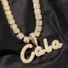 THE BLING KING Custom Brush Script Letter Two Tone Pendant Micro Paved CZ Personalized Name Plate Necklace Hiphop Jewelry 240416