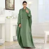 Vêtements ethniques Robe de couleur massive marocaine Fashion de luxe musulmane avec des sangles Dubai Arabe Robe ajustée Long Skir