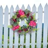 Fleurs décoratives couronne artificielle pivoine rose guirlande porte d'entrée suspendue avec feuilles vigne printemps été pour le bureau de la ferme mariage