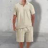 Męskie dresy męskie letnia odzież sportowa swobodny zestaw z koszulką z dekoltem w szpic szerokim nogi szorty elastyczne talia wafla sznurka