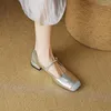 Klänningskor Phoentin Party Bling Silver Mary Janes Woman Low Heeled Square Toe Elegant äkta läder plus storlek Pumpar FT3493