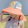 Summer Baby Sun Hat With Neck Flap Strap Wide Brim Beach Hats Kids Bucket Hat UV Protection Panama Cap For Boys Girls Outdoor 240419