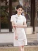 Этническая одежда плюс размер женщин Qipao Summer Dress Традиционное китайское чинсам винтажное классическое печатное сатин Вестидос сексуальный стройный банкет